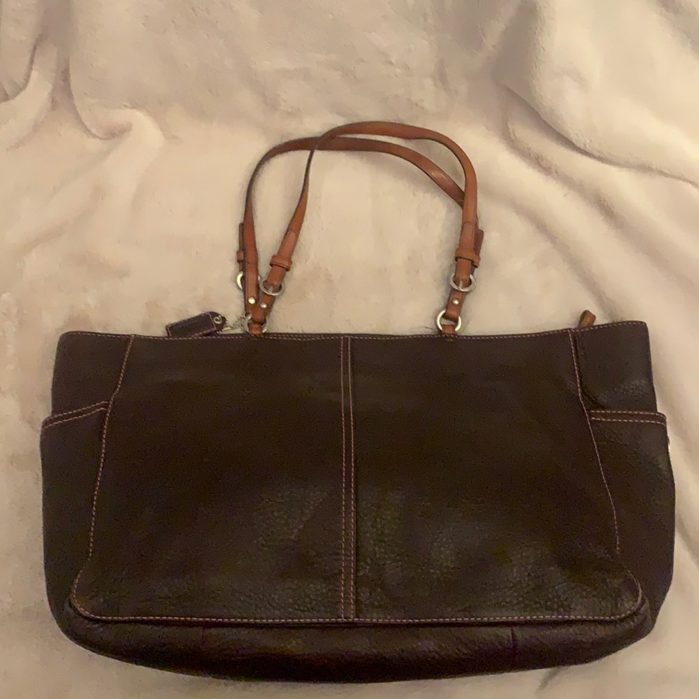 Coach Chocolate Brown Pebbled Leather Tote/Diaper